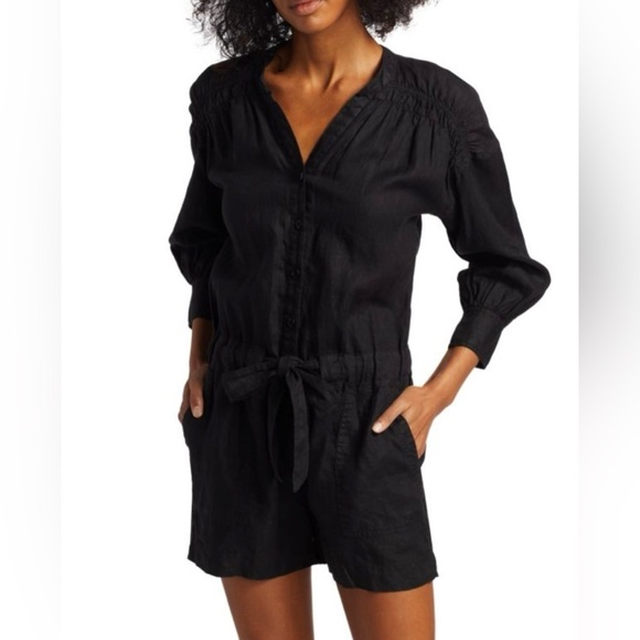 Joie Pants - JOIE Bosworth Black 100% Linen Romper Long Sleeve Size Large L